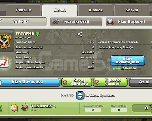 18 SEVİYE KLAN 9 SEVİYE BAŞKENT