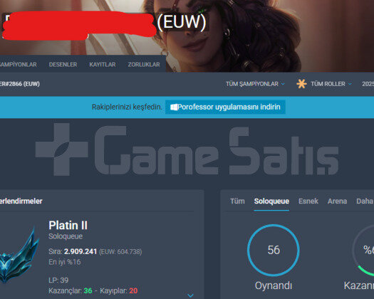 EUW PLAT 2 64WR +38LP GAİNİ 41K MAVİ ÖZ HİGH ELO