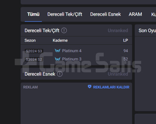 GEÇEN SEZON PLAT / DERECELİ HAZIR / UNRANKED