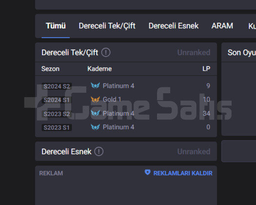 GEÇEN SEZON PLAT / 2021 KURULUM / UNRANKED