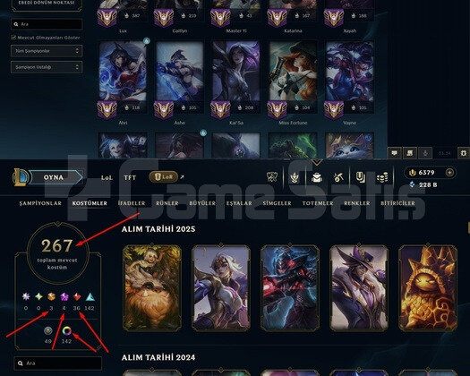 EUWEST 1025+ LvL - 6.350+ RP - 265+ Seçme Kostüm