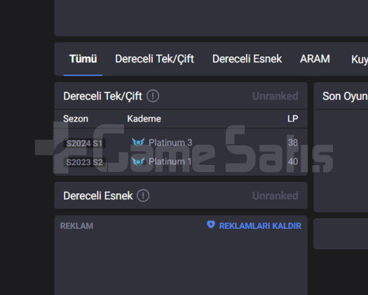 GEÇEN SEZON PLAT / DERECELİ HAZIR / UNRANKED
