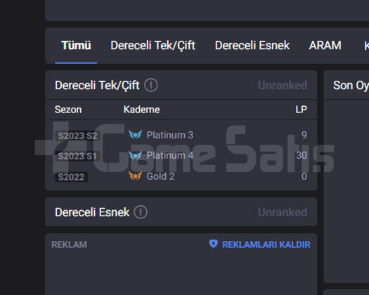 GEÇEN SEZON PLAT / DERECELİ HAZIR / UNRANKED