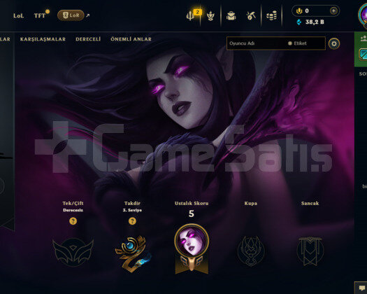 TR UNRANKED 10/10 HAZIR HESAP 5 KOSTÜM 38.2K MÖ