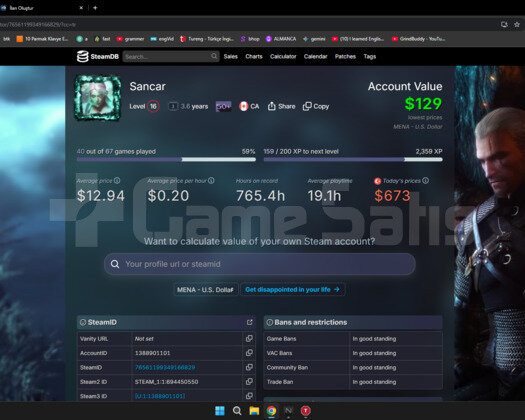 673 DOLAR DEĞERİNDE STEAM HESABI