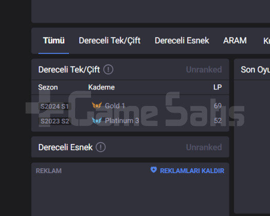 GEÇEN SEZON PLAT / 2021 KURULUM / UNRANKED