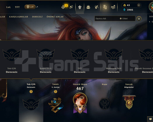 1092 KOSTÜM 643 LVL UNRANKED EFSANE MAİL HESAP