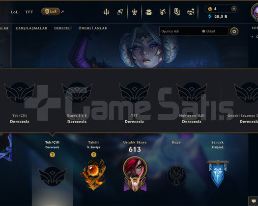 226 KOSTÜM 398 LVL UNRANKED EFSANE DOLU MAİL HESAP