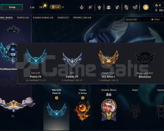 PLAT 4 9Skin 50k MÖ Yüksek elo hesap