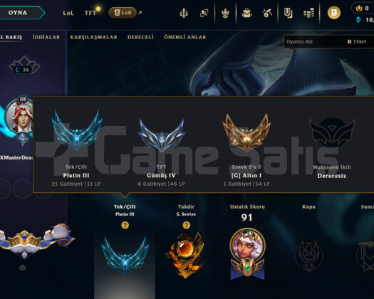 PLAT 3 10Skin 50k MÖ Yüksek elo hesap