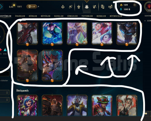 522 SKİN / FUL HERO +100K ÖZ +MAİL +12K SATIŞ