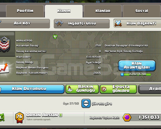 SATILIK İSİMSİZ NADİR KLAN 14 LVL BAŞKENT 10