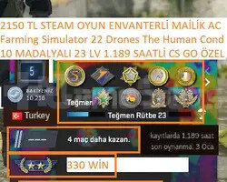 10 MADALYALI 23 LV 2150 TL STEAM OYUN ENVANTERLİ M