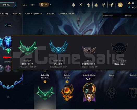 70WR 187Skin Full Hero 283 LVL Full hesap Uygun Fi