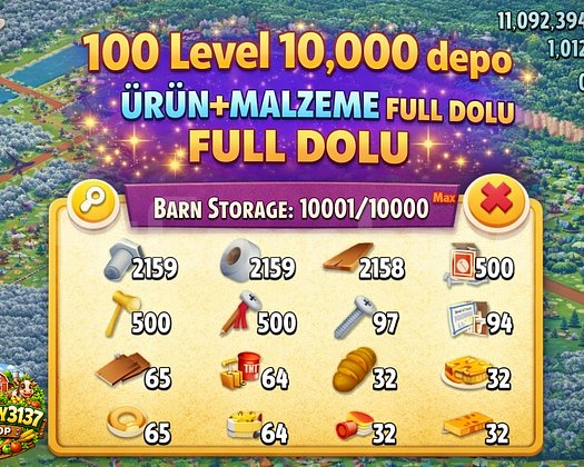 100 LEVEL 10.000 DEPO FULL MALZEME DOLU HESAP