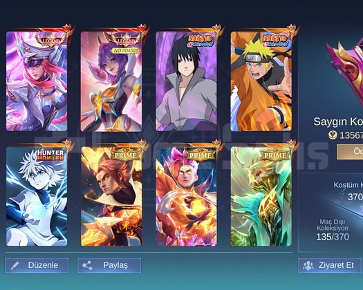 ULTRA HESAP  2 LEGEND + 370 SKIN + 8108 ELMAS