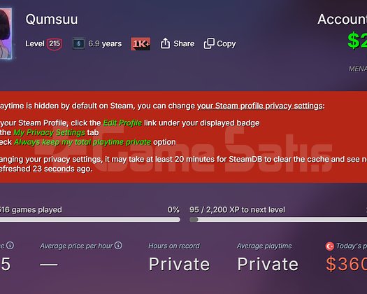215 LEVEL - 1458 OYUNLU NADİR CS STEAM HESABI