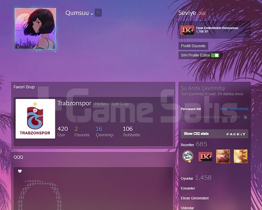 215 LEVEL - 1458 OYUNLU NADİR CS STEAM HESABI