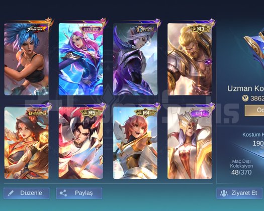 MOBİLE LEGENDS 190 KOSTÜM 92 HERO BÜTÇE DOSTU