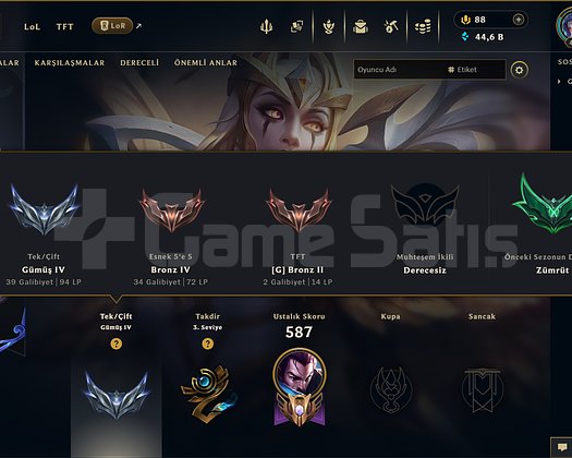 587 KOSTÜM 429 LVL 44K ÖZ EFSANE DOLU MAİL HESAP