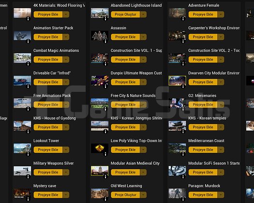 Epic games hesap oyunlar ve assetler