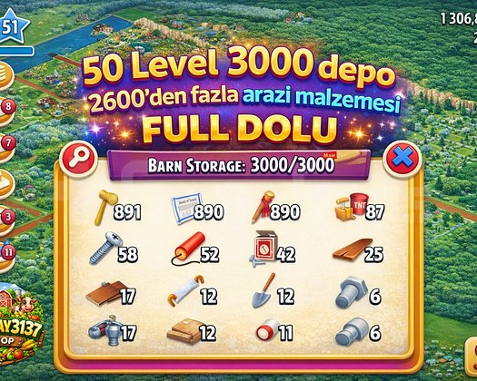 50 LEVEL 3000 DEPO FULL ARAZİ DOLU HESAP