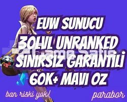 EUW SINIRSIZ GARANTİ +60K ÖZ 30 LVL UNRANKED VIP