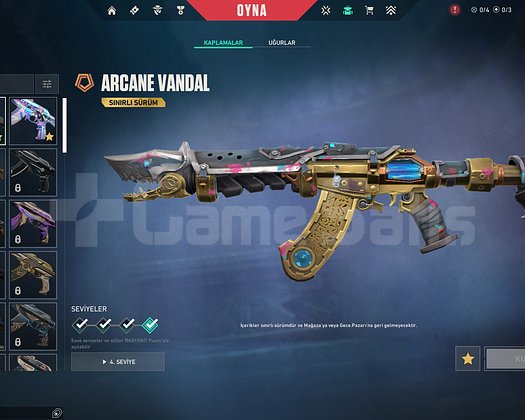 Arcane Vandal Denge yelpaze ve BP olan hesap