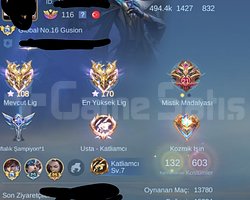Global Unvanlı Gusion hesap + Aktif global Gusion