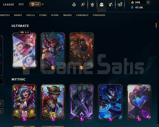 EUW 654 Kostüm Full şampiyon 80 WR Plat4 Hesap
