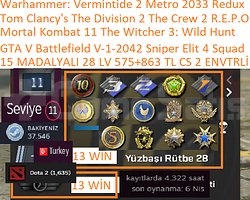 15 MADALYALI 28 LV 575+863 CS 2 VE DOTA 2 ENVTRLİ