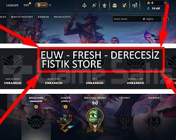 EUW / 37 LVL + 7 SKİN + DERECESİZ + 10K ÖZ !