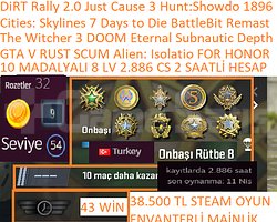10 MADALYALI 8 LV 54 LV STEAM ÖZEL GTA V RUST SCUM