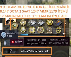 12 MADALYALI 372 TL STEAM BAKİYELİ 8.146 DOTA 2 SA