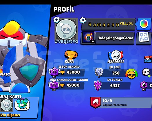 Brawl Stars 45000 kupalı 2020 hesap