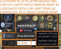8 MADALYALI 39 LV CS 2 2.467 SAATLİ DOTA 2 1.828 S