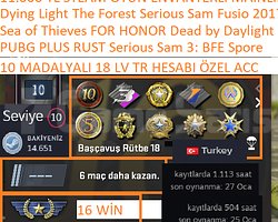 10 MADALYALI 18 LV TR HESABI RUST PUBG PLUS FOR HO