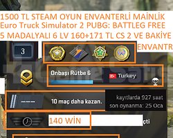 5 MADALYALI 6 LV 171 TL STEAM BAKİYE ETS 2 1500 TL