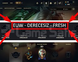 EUW / 36 LVL + 11 SKİN + FRESH + DERECESİZ !!!!!!