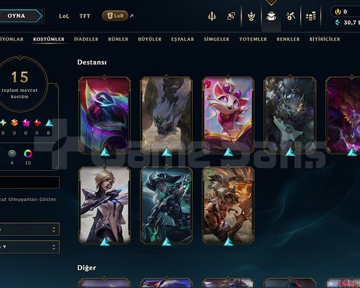 TR // 15 SKIN // PLAT 2 // RENGAR SKINLI // 30K BE