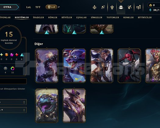 TR // 15 SKIN // PLAT 2 // RENGAR SKINLI // 30K BE