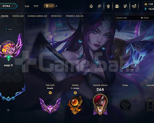 Tek/Çift Master, 34 skin, 154 şampiyon, 150lvl TR
