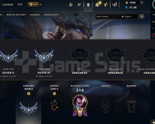 Gümüş 3 43 Win 2 Lose 1500 RP li 37 skinli hesap