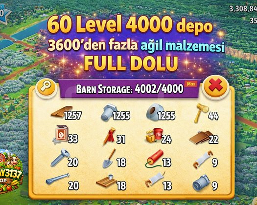 60 LEVEL 4000 DEPO FULL AĞIL DOLU HESAP
