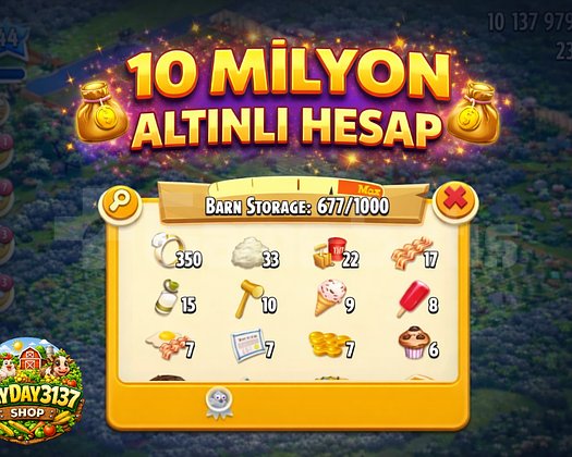 40 LEVEL 1000 DEPO 10 MİLYON ALTIN DOLU HESAP