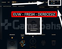 EUW / 30 LVL + 2 SKİN + FRESH + DERECESİZ +700RP !