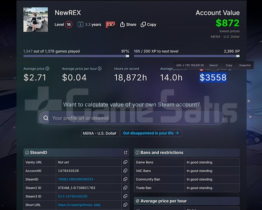 1345 OYUNLU DEGERI 160K CS PRIME + FACEIT KAYITSIZ