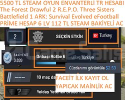 PRİME HESAP 6 LV TR HESABI Battlefield 1 ARK Surv