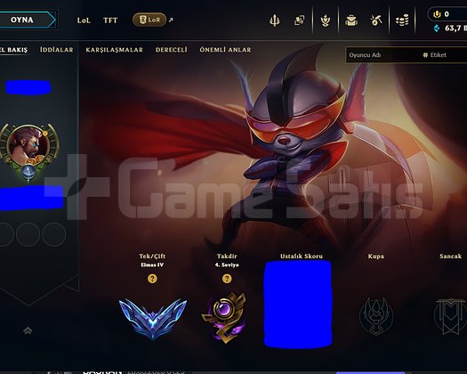 EUW Elmas 4 LOL Hesabı 38 Şampiyon 60k mavi öz