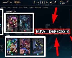 EUW / 52 LVL + 15 SKİN + DERECESİZ + MAİL !!!!!!!